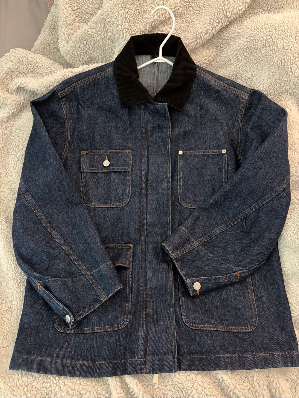Arket Dark Blue Denim Jacket with Black Corduroy Collar - Picture 6 of 7
